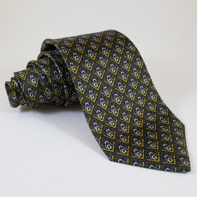 Masonic Tie - Silk Optical Gray / Gold Necktie